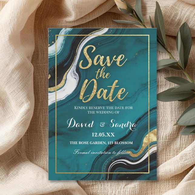 Save The Date Mariage Moderne de Marbre de Téglé Doré Chic  (Créateur téléchargé)