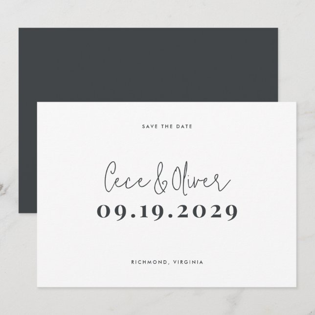 Save The Date Mariage moderne de typographie simple et élégant à (Devant / Derrière)