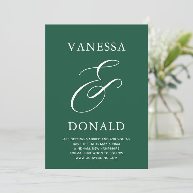 Save The Date Mariage Moderne de Vanessa en Vert Emeraude (Debout devant)