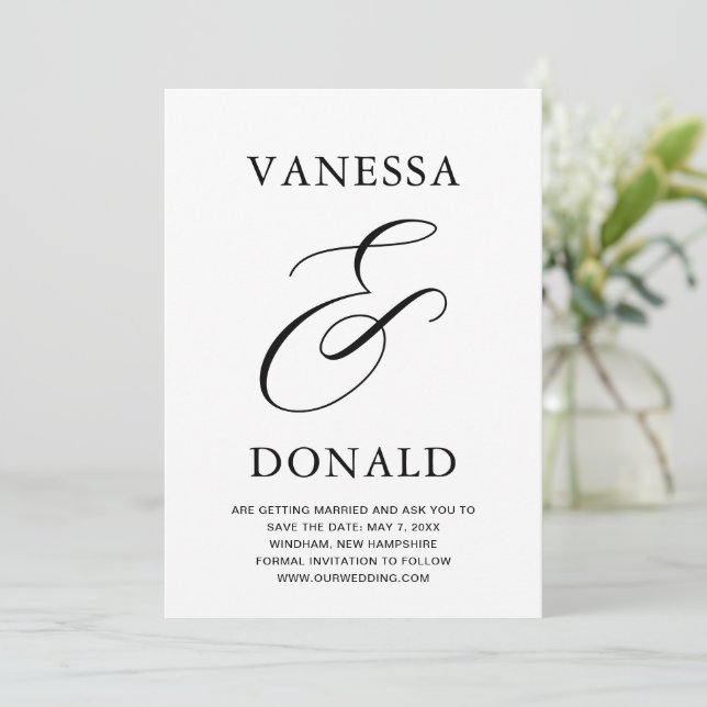 Save The Date Mariage Moderne de Vanessa Noir et Blanc (Debout devant)