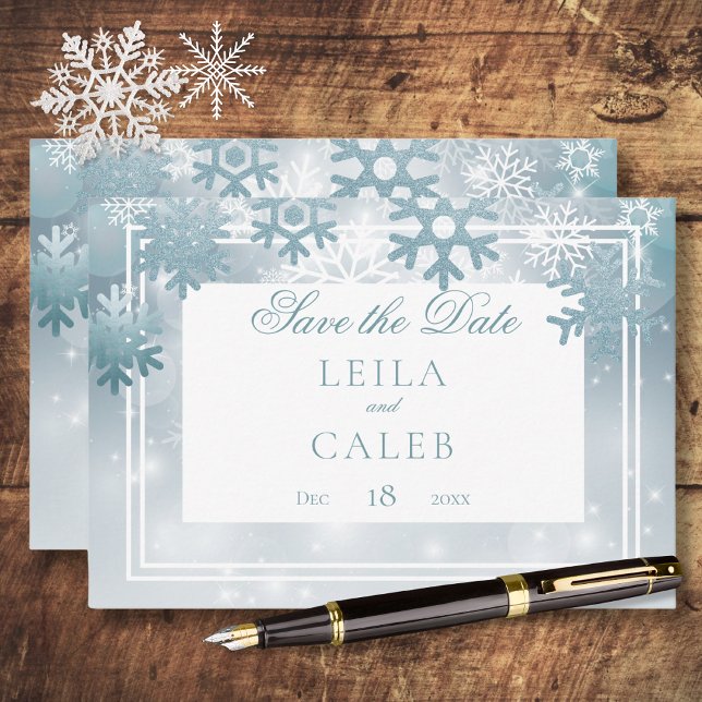 Save The Date Mariage moderne Dusty Blue Snowflake (Créateur téléchargé)