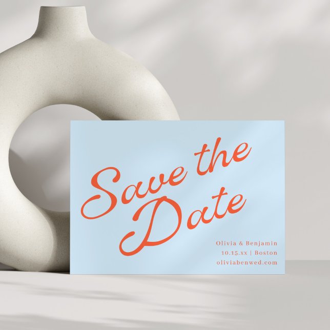 Save The Date Mariage Moderne Écriture Rétro Bleu Orange Douce (Créateur téléchargé)