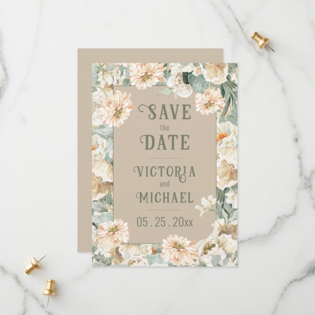 Save The Date Mariage Moderne Élégant Floral (Devant/Arrière en situation)