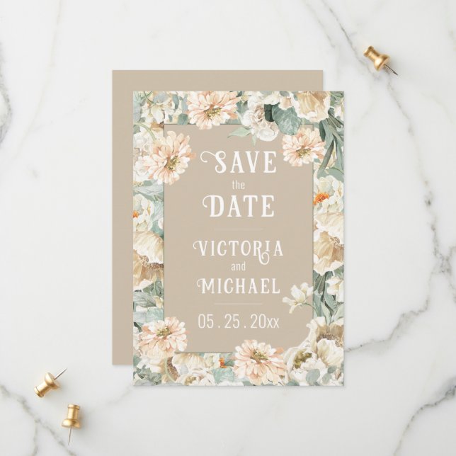 Save The Date Mariage Moderne Élégant Floral (Devant/Arrière en situation)