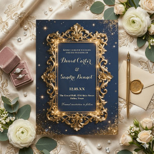 Save The Date Mariage Moderne Élégant Royal Or et Bleu Marine
