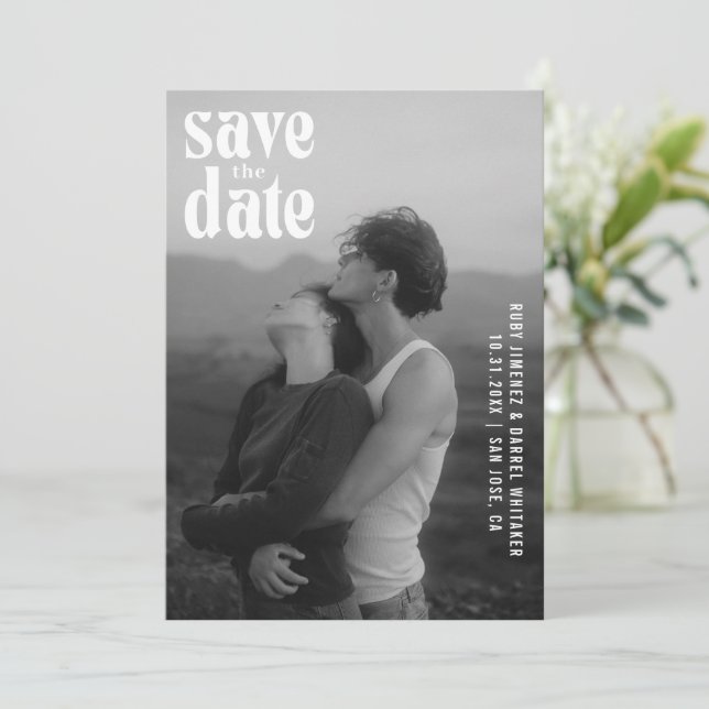 Save The Date Mariage Moderne en Photo Rubis (Debout devant)