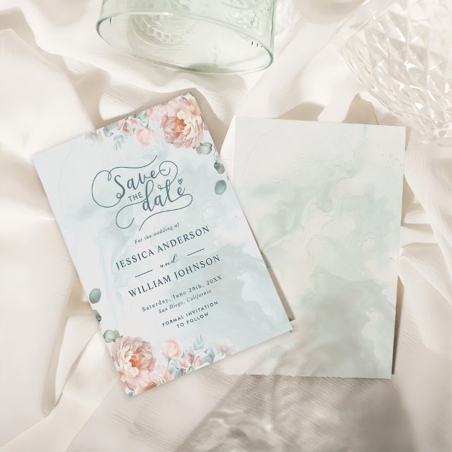 Save The Date Mariage Moderne et Tendance Rose Bleue (Créateur téléchargé)