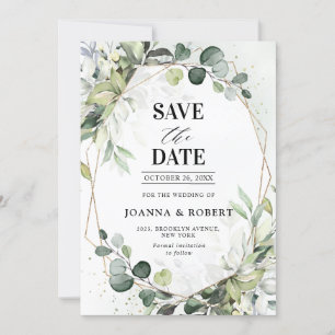 Save The Date Mariage Moderne Géométrique à la Sauge d'Eucalyptu