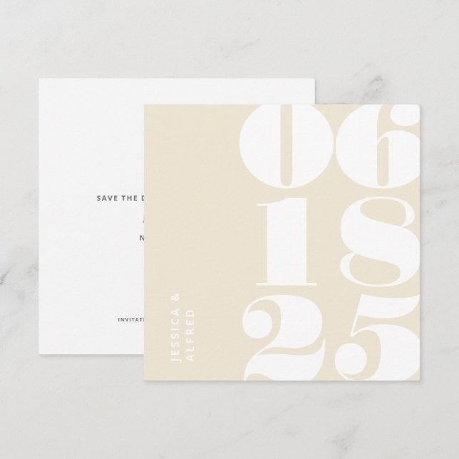 Save The Date Mariage moderne Gras Crème Beige Big Date (Devant / Derrière)