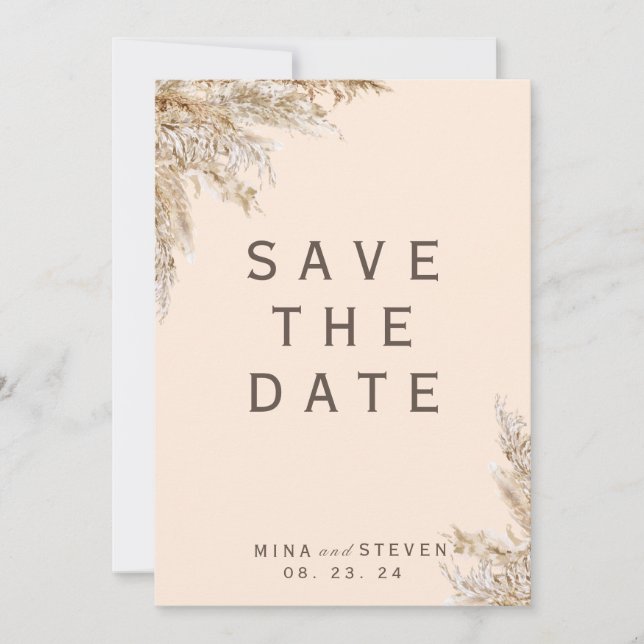 Save The Date Mariage moderne herbe de pampa crème (Devant)