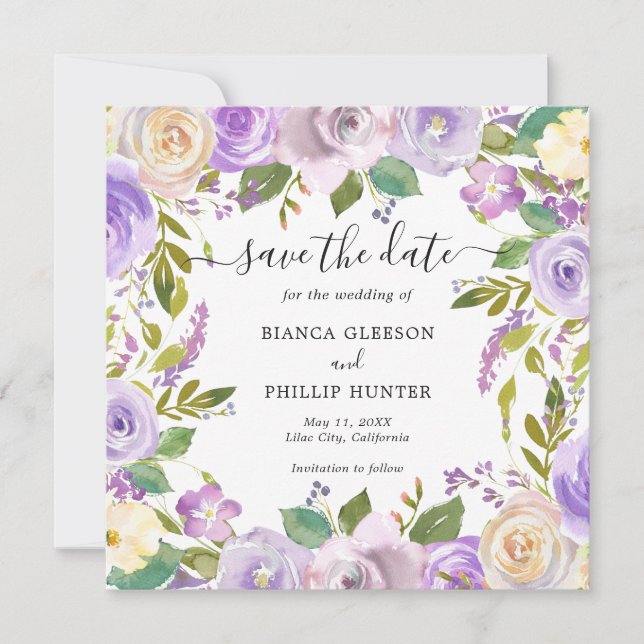 Save The Date Mariage moderne Lavender Floral Élégant (Devant)