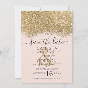 Save The Date Mariage Moderne Luxueux Confettis Pailletés Rose O