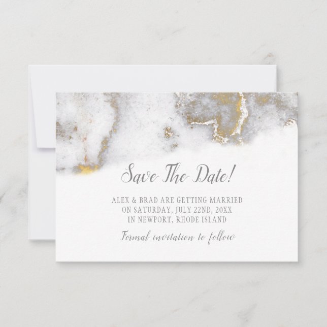 Save The Date Mariage moderne marbré gris et or Enregistrer la d (Devant)