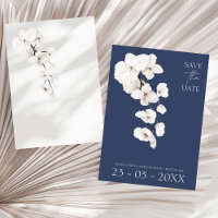 Mariage moderne Marine Bleu Orchidées Blanches Fle
