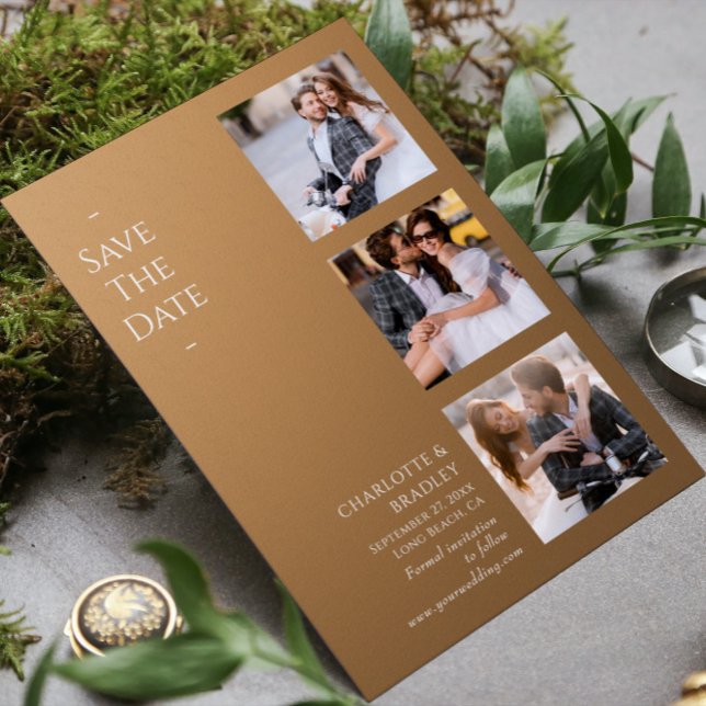 Save The Date Mariage Moderne Marron Quatre Photos (Créateur téléchargé)