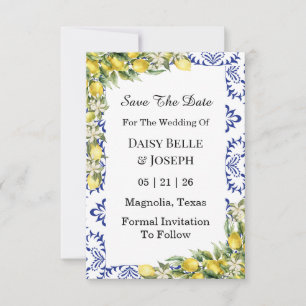 Save The Date Mariage Moderne Méditerranéen Citron et Mosaïque B
