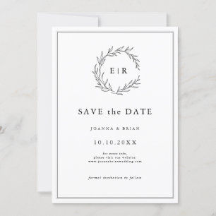 Save The Date Mariage moderne minimaliste à feuille noire et bla