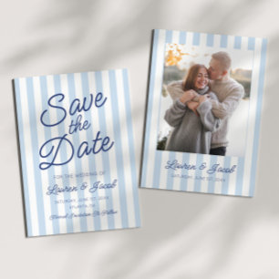 Save The Date Mariage Moderne Minimaliste Rayures Bleues