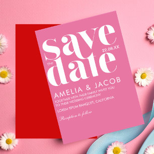 Save The Date Mariage moderne minimaliste rose et rouge vif