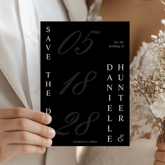 Save The Date Mariage moderne monochrome noir et blanc (Créateur téléchargé)
