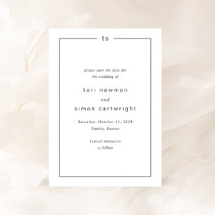 Save The Date Mariage Moderne Monogramme Noir et Blanc Intempore
