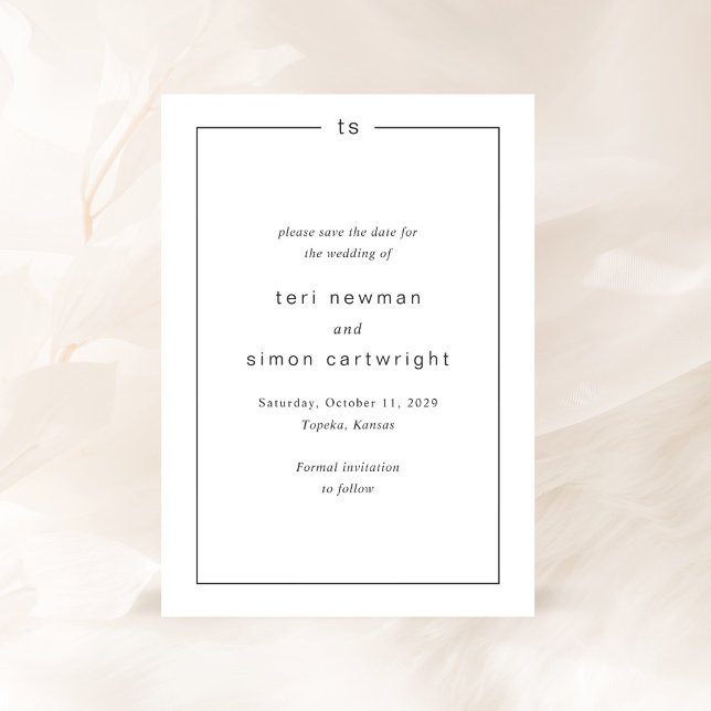 Save The Date Mariage Moderne Monogramme Noir et Blanc Intempore (Créateur téléchargé)