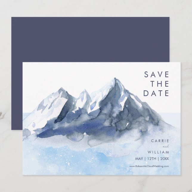 Save The Date Mariage Moderne Montagne Hivernale (Devant / Derrière)