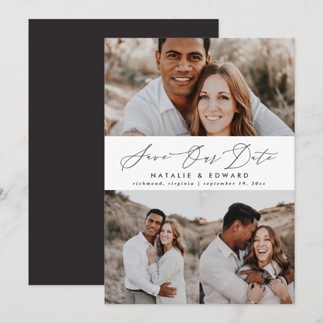 Save The Date Mariage moderne multi photo typographie graphique (Devant / Derrière)
