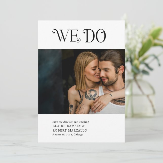 Save The Date Mariage Moderne Noir Blanc Blaire (Debout devant)