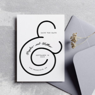 Save The Date Mariage moderne noir blanc Script Big Ampersand