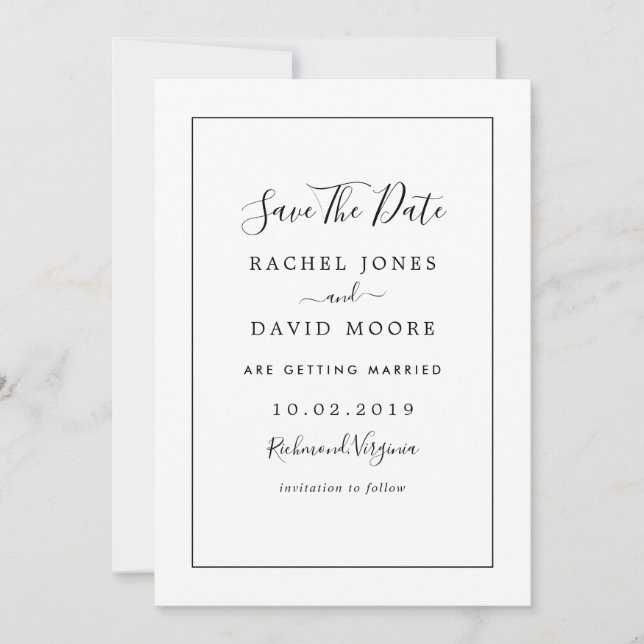 Save The Date Mariage Moderne Noir Et Blanc (Devant)