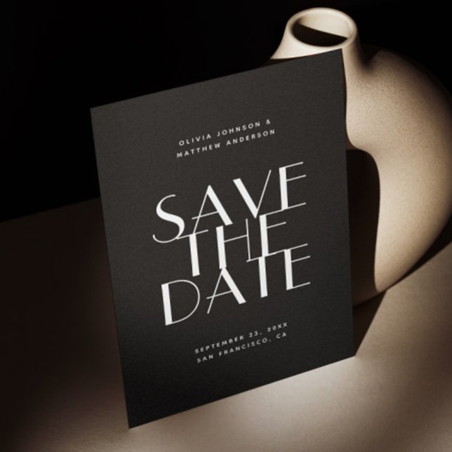 Save The Date Mariage Moderne Noir | Photo Contemporaine & QR (Créateur téléchargé)