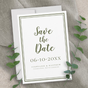 Save The Date Mariage moderne Olive Green Script Simple Classic