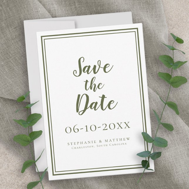 Save The Date Mariage moderne Olive Green Script Simple Classic (Modern Olive Green Wedding Script Simple Classic Save The Date)
