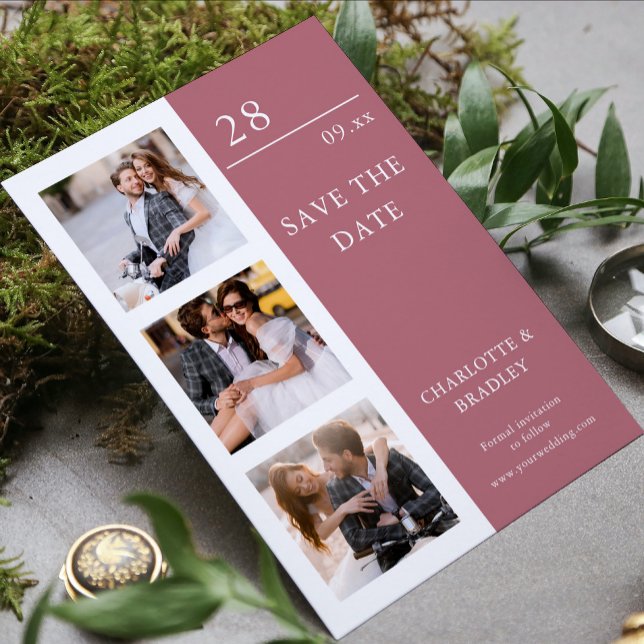 Save The Date Mariage Moderne Or Rose Quatre Photos (Créateur téléchargé)