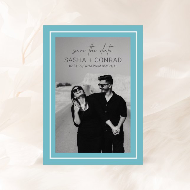 Save The Date Mariage Moderne Photo avec Bordure Aqua Gras (Créateur téléchargé)