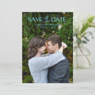 Save The Date Mariage moderne photo bleu chic