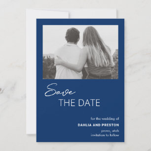 Save The Date Mariage moderne photo bleu marine minimal