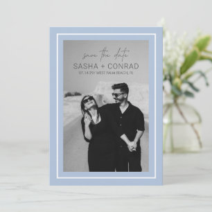 Save The Date Mariage Moderne Photo Bordure Gras Bleu Poudre