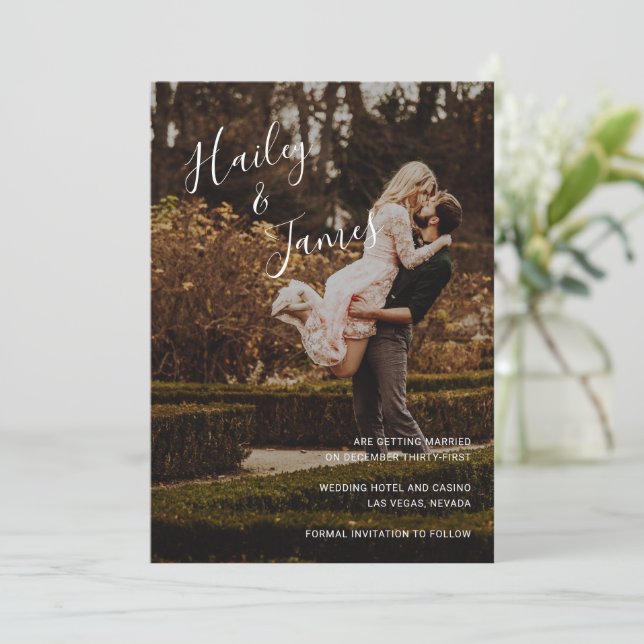 Save The Date Mariage Moderne Photo Élégant (Debout devant)