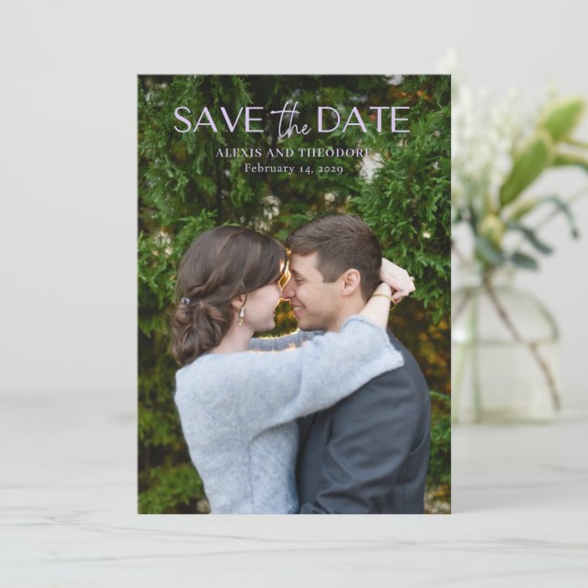 Save The Date Mariage Moderne Photo Lilas Élégant (Debout devant)