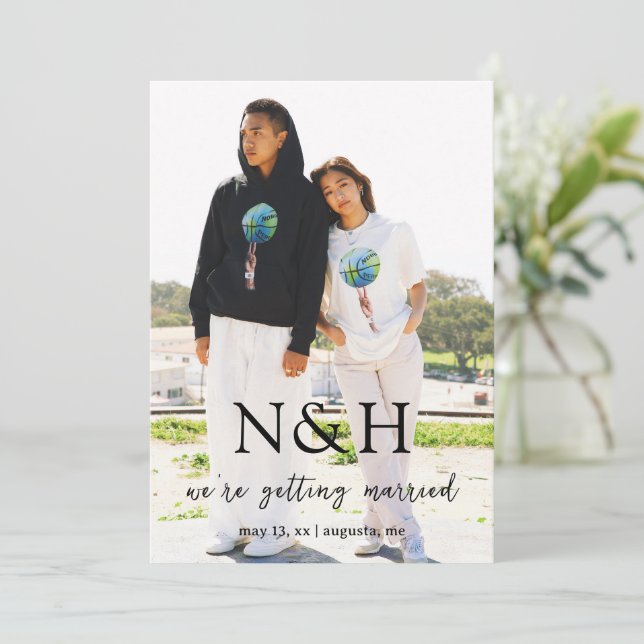 Save The Date Mariage Moderne Photo Monogramme Gras (Debout devant)