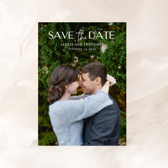 Save The Date Mariage moderne photo noir et blanc chic (Créateur téléchargé)