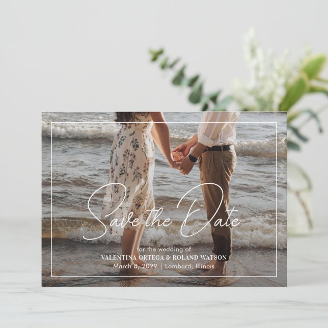 Save The Date Mariage moderne photo noir et blanc chic (Debout devant)