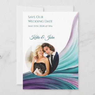 Save The Date Mariage moderne -Photo-Purple et Turquoise-
