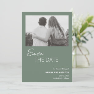 Save The Date Mariage Moderne Photo Vert Sage Minimaliste