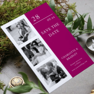 Save The Date Mariage Moderne Quatre Photos Blanc Violet