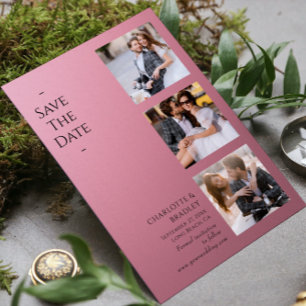 Save The Date Mariage Moderne Quatre Photos Rose Poussiéreuse