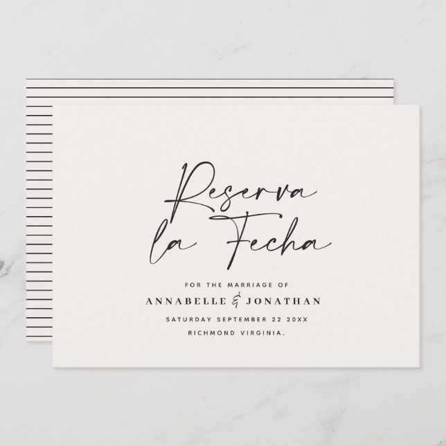 Save The Date Mariage moderne Reserva la Fecha crème noir Enregi (Devant / Derrière)