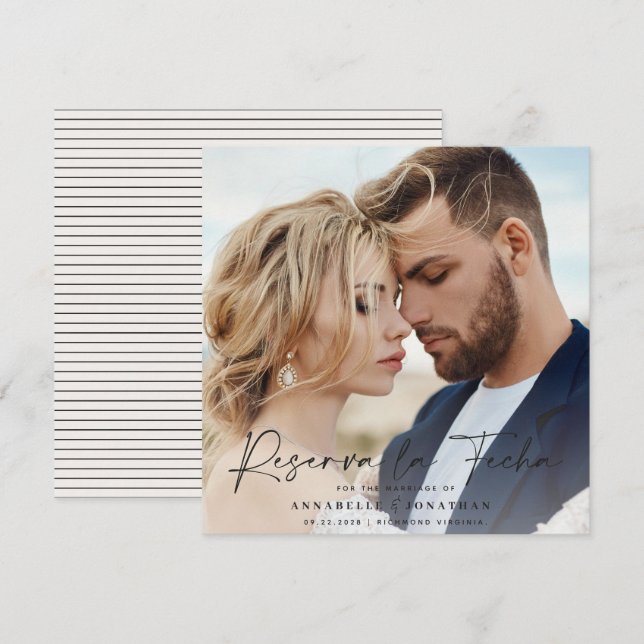 Save The Date Mariage moderne Reserva la Fecha crème noir Sauveg (Devant / Derrière)